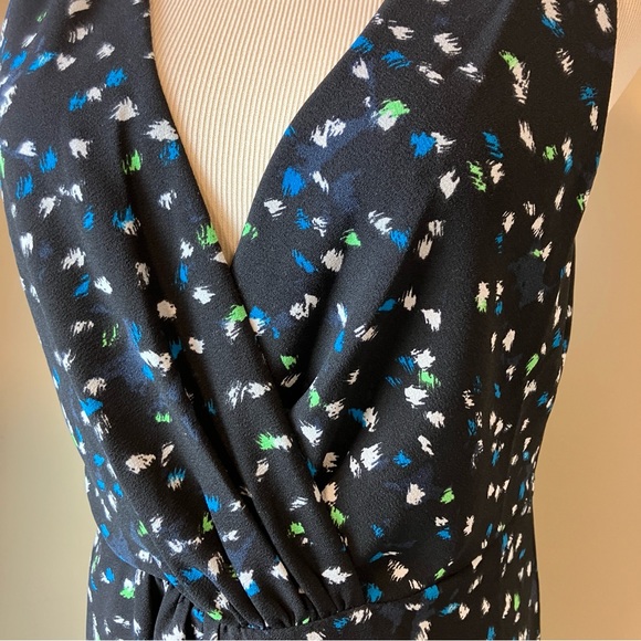 J.CREW Painted Dot Dress Black Blue Green White V-Neck Pleated C3871 Size 8 - Picture 7 of 12